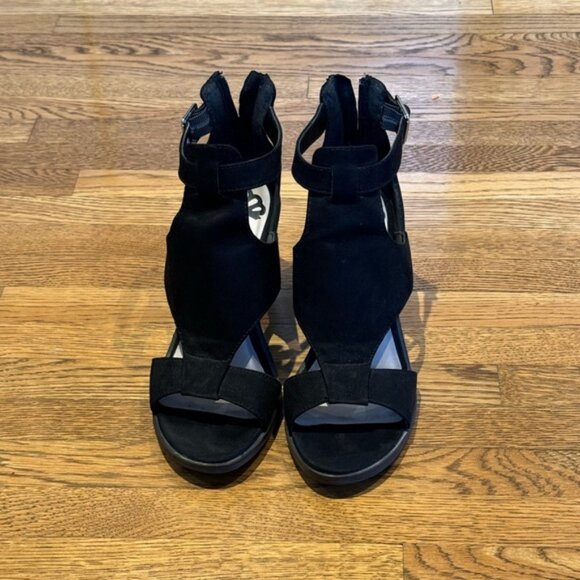 Suede sandals with block heels black - Picture 1 of 4
